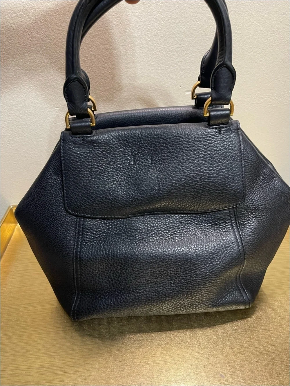 Tory Burch Black Pebbled Leather Satchel Handbag
